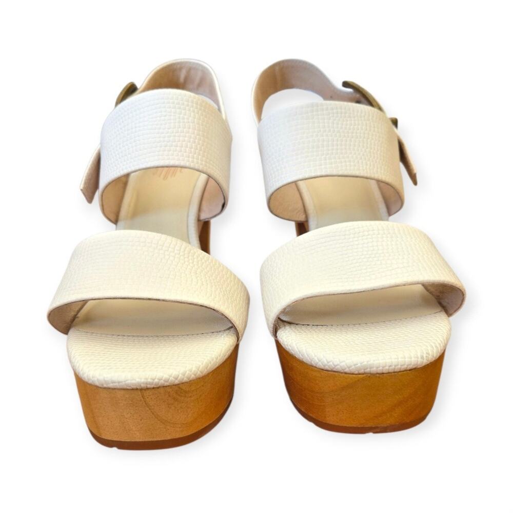 Charlotte‎ Stone White Leather Slingback Clog Heels Sandals Size 10 - Picture 6 of 10